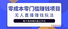 零成本零门槛赚钱项目，无人直播挂机赚钱玩法每月多赚几百上千元